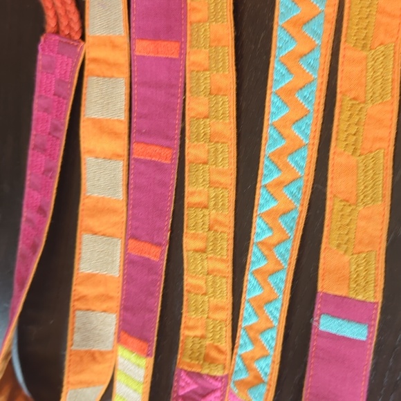 Embroidered double sided belt 2.6m wrap-around boho style orange Gudrun Sjoden - Picture 9 of 13